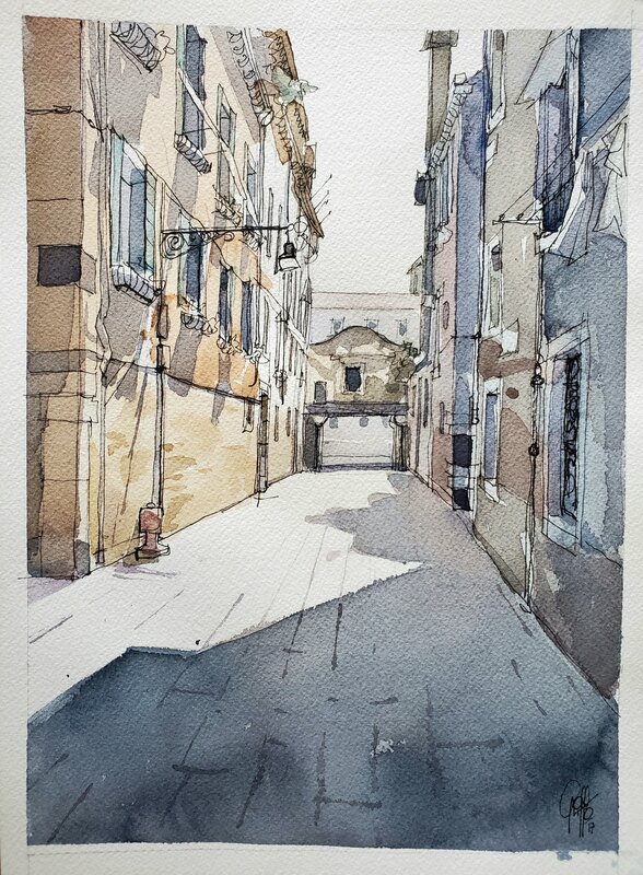 Griffo, ITALIE - RUELLE   couleur directe - Original Illustration