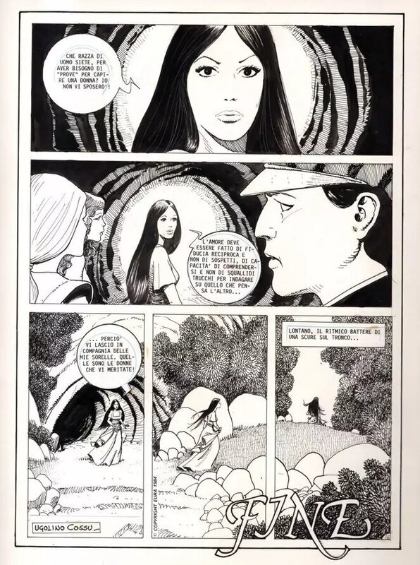 Ugolino Cossu, Favola tre sorelle (la fable des trois soeurs), page de fin - parution dans Lanciostory n°9 de 1984 - Comic Strip