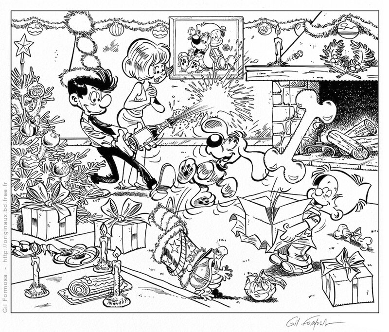 Boule et BILL Noel par Gil Formosa - Illustration originale