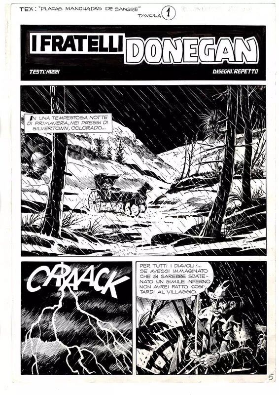 Miguel Angel Repetto, Tex n° 526 - page titre de l'épisode I Fratelli Donegan (Bonelli) - Comic Strip