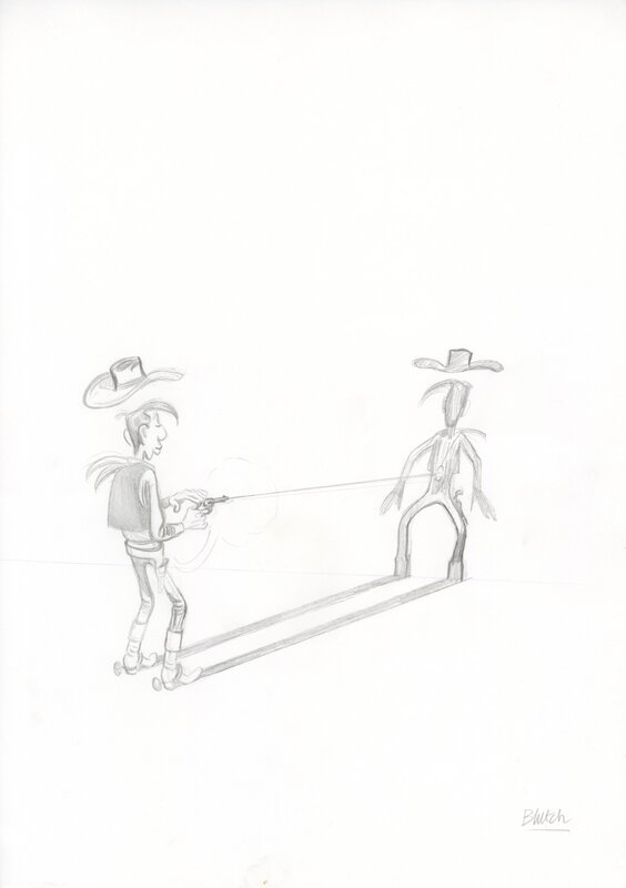 En vente - Blutch, Les Indomptés – Hommage à Lucky Luke – crayonné original de quatrième de couverture 12 - Illustration originale