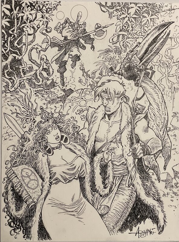 For sale - Mohamed Aouamri, La quête de l’oiseau du temps - Avant la quête - Original Illustration