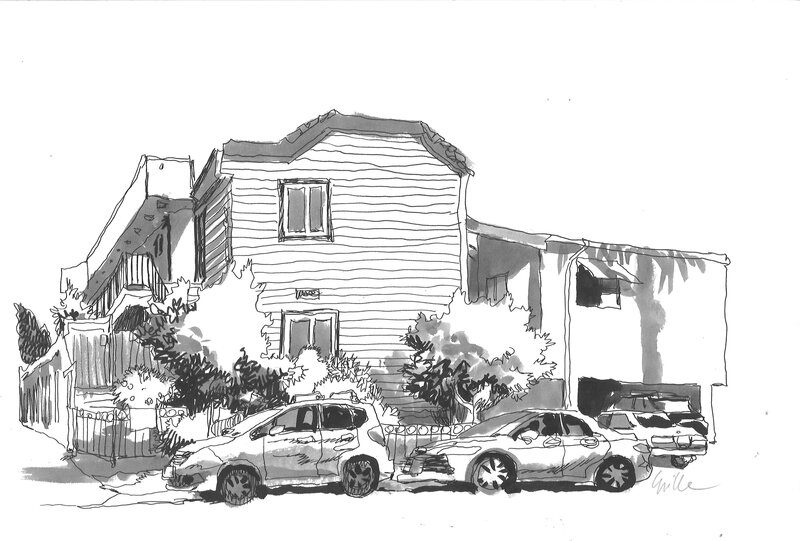 En vente - Cyrille Pomès - Illustration carnet de voyage LA - Illustration originale