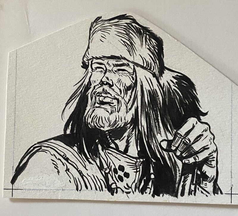 Derib, illustration originale, portrait de Buddy Longway. - Original Illustration