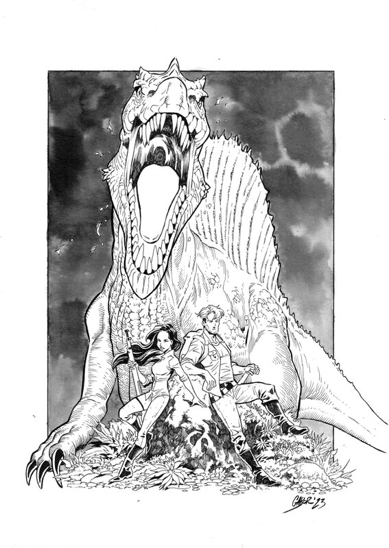 En vente - Un Monde Oublié T1 par Gabor, Eric Corbeyran, Edgar Rice Burroughs - Illustration originale
