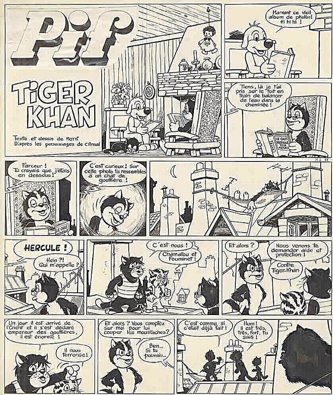 Michel Motti, José Cabrero Arnal, Motti, Pif, Tiger Khan, planche n°1 Titre, Pif Gadget#433, 1977. - Planche originale