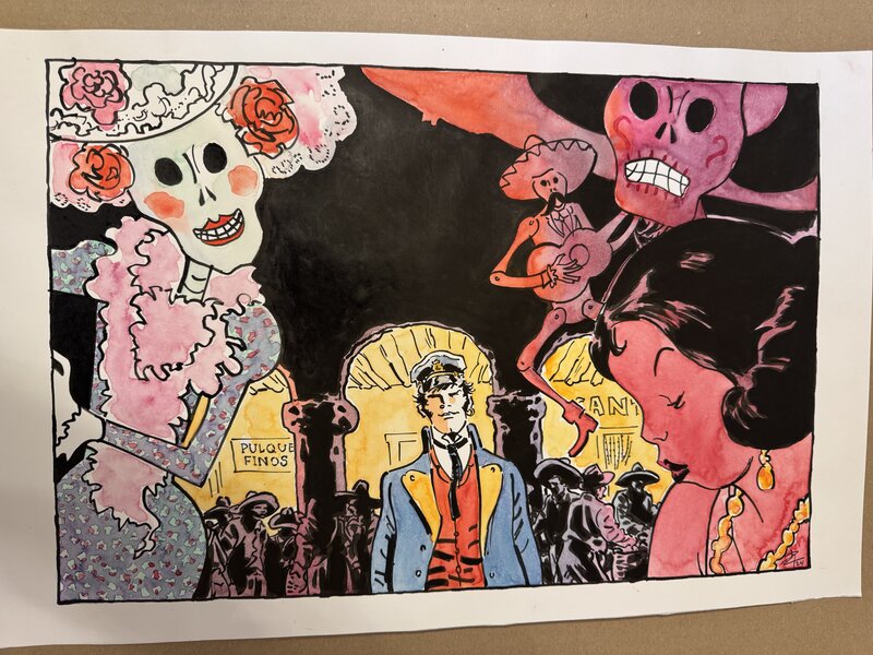 Corto maltese pellejero la ligne de vie aquarelle - Planche originale