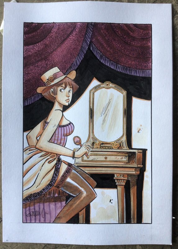 En vente - Molly et le miroir par Xavier Fourquemin - Illustration originale