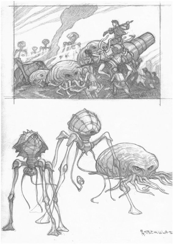 Mark Schultz, War of the Worlds: The last Defense before London First Character Designs - Dédicace