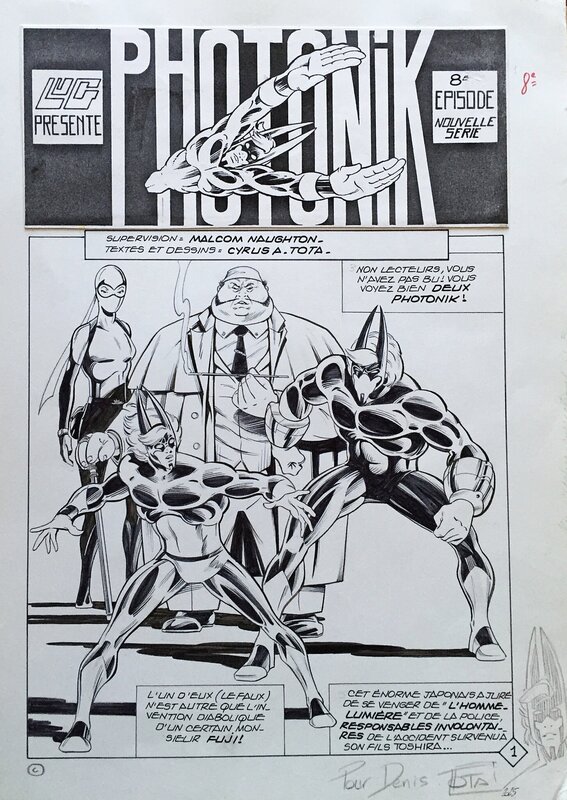 Ciro Tota, Maurice Chevalier, Tota, Photonik#25, Photonik contre Photonik, planche n°1 de titre, Spidey#29, 1982. - Planche originale