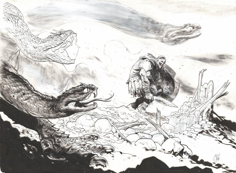 En vente - L'hydre - Daemon par Ronan Toulhoat - Illustration originale