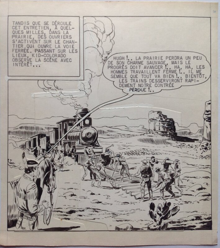For sale - Fergal, Gallieno FERRI, Atelier Chott, Fergal (Gallieno Ferri - Atelier Chott) Kid Colorado Planche Originale 10 Cow Boy Train ,petit format RANCHO SPECIAL 13 Bd 1958 - Comic Strip