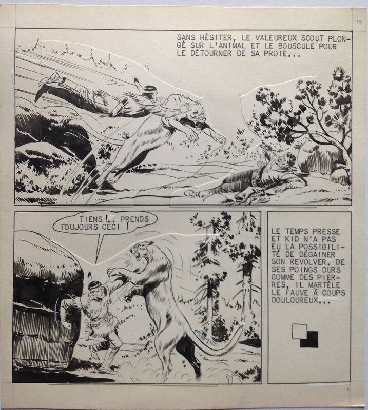 En vente - Fergal, Gallieno FERRI, Atelier Chott, Fergal (Gallieno Ferri - Atelier Chott) Kid Colorado Planche Originale 14 Cow Boy Puma ,petit format RANCHO SPECIAL 13 Bd 1958 - Planche originale