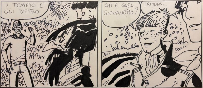 Hugo Pratt, Strip - 2 cases - Corto Maltese - Mû, la cité perdue - Planche originale