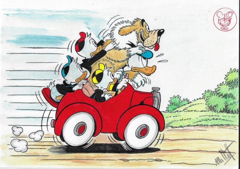 José Maria Millet Lopez, Donald, les neveux… et le toutou - Illustration originale