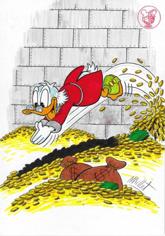 José Maria Millet Lopez, Picsou nage dans son coffre-fort - Original Illustration