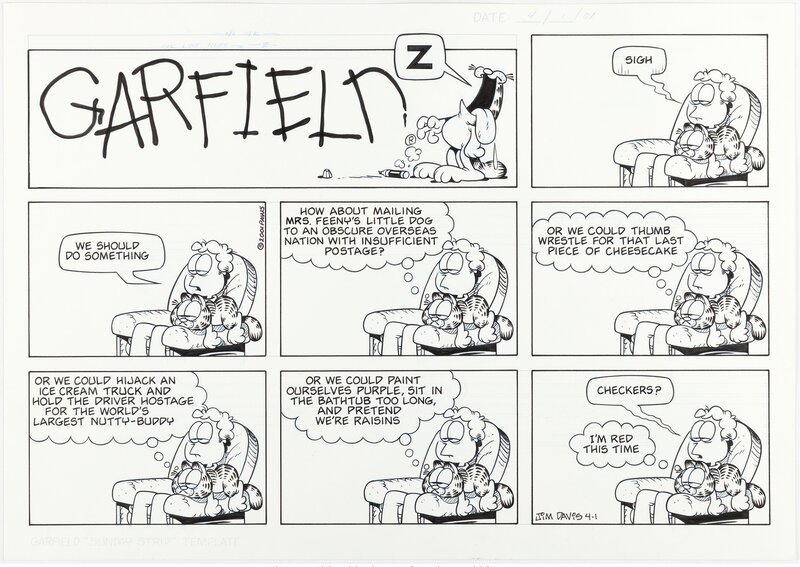 Jim Davis, Garfield Sunday 2001 - Planche originale