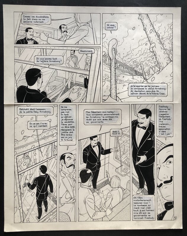 Jean-François Miniac, Francois Rivière, Hercule Poirot - Le crime de l'Orient express - Planche originale. - Comic Strip