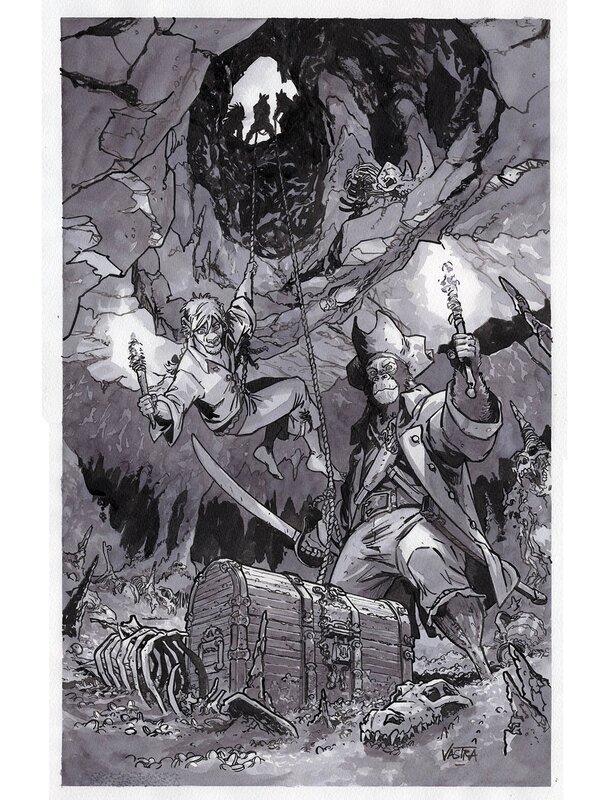 For sale - Sébastien Vastra, Jim Hawkins & Silver Découverte du Trésor - Original Illustration