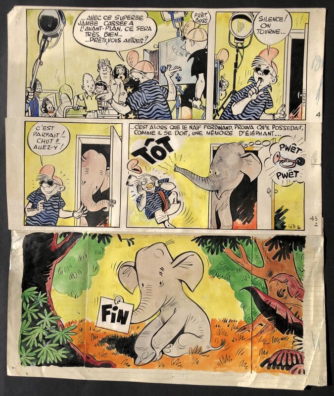Jijé, Blondin et Cirage - Planche originale de fin - Silence on tourne. - Planche originale