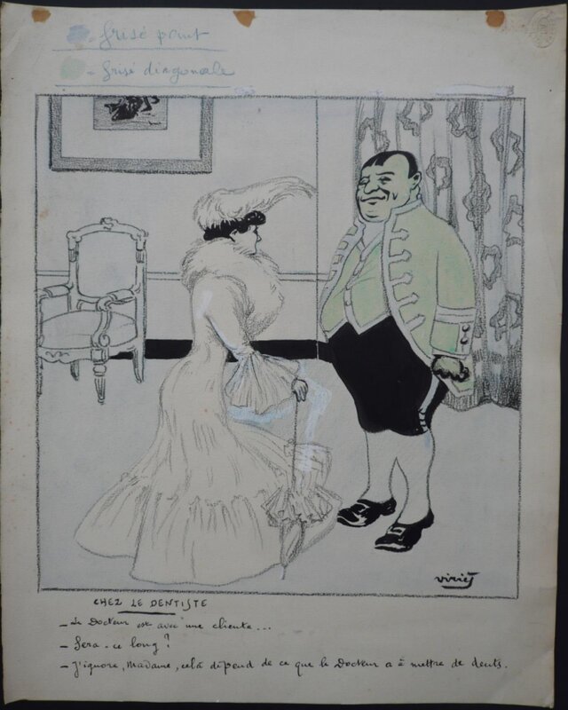 Chez le dentiste par André Viriez - Illustration originale