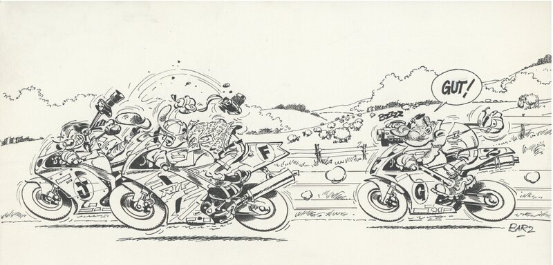 En vente - Bar2, L’Encyclopédie Imbécile de la Moto - Tourist Trophy (Joe Bar Team) - Planche originale