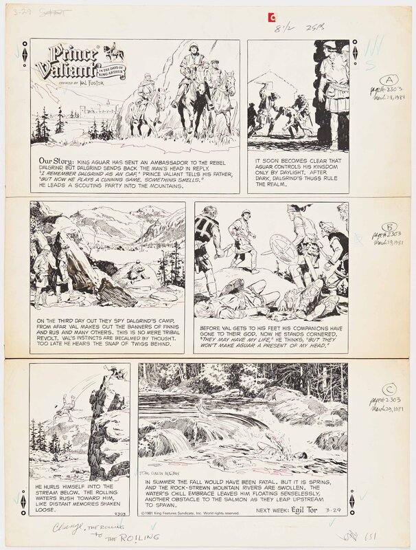 En vente - John Cullen Murphy, Prince Valiant, Sunday Page 29th March 1981 - Planche originale