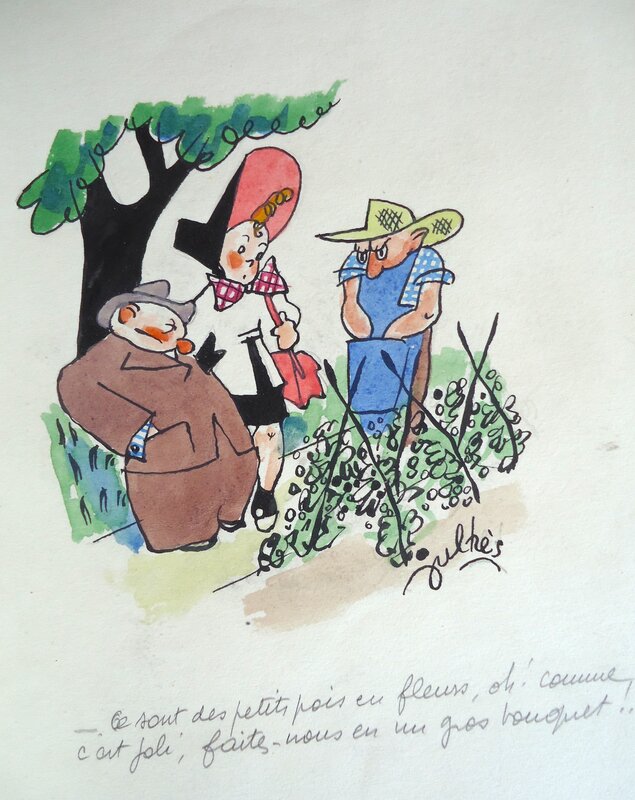 Les petits pois par Maurice Julhès - Illustration originale