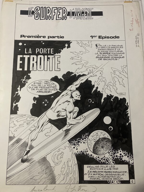 Jean-Yves Mitton, Le surfer d’argent : Premiere page du premier episode du premier francais a dessiner le surfer ! - Planche originale