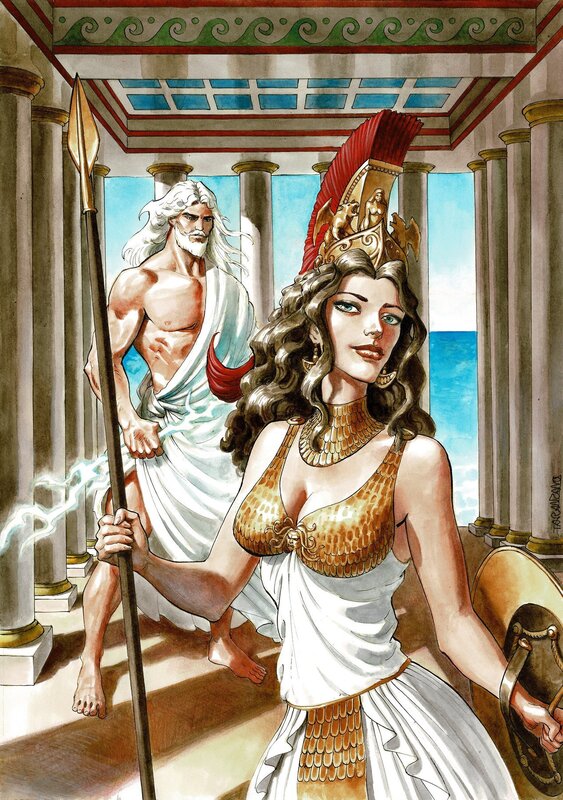Zeus et Athéna by Pierre Taranzano - Original Illustration