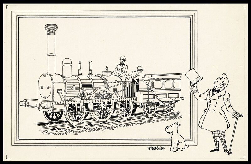 Hergé, Edgar Pierre Jacobs, La Locomotive 'Le Belge' 1835 - Original Illustration