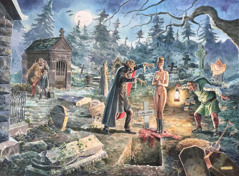 En vente - Jacques Lamontagne, Une nuit dans le cimetière d'Orschwiller - Illustration originale