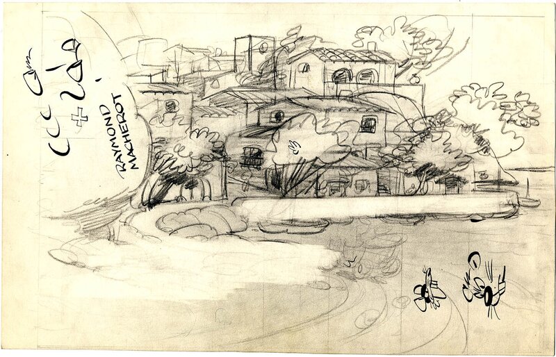 Raymond Macherot, Crayonné pour Les Croquillards - Planche originale