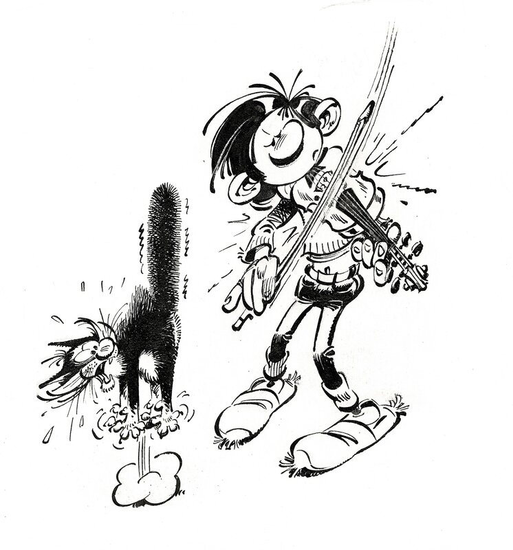 Gaston violoniste par André Franquin - Illustration originale