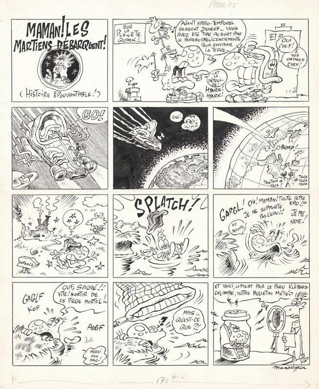 En vente - Nikita Mandryka, Les Martiens débarquent - Planche originale
