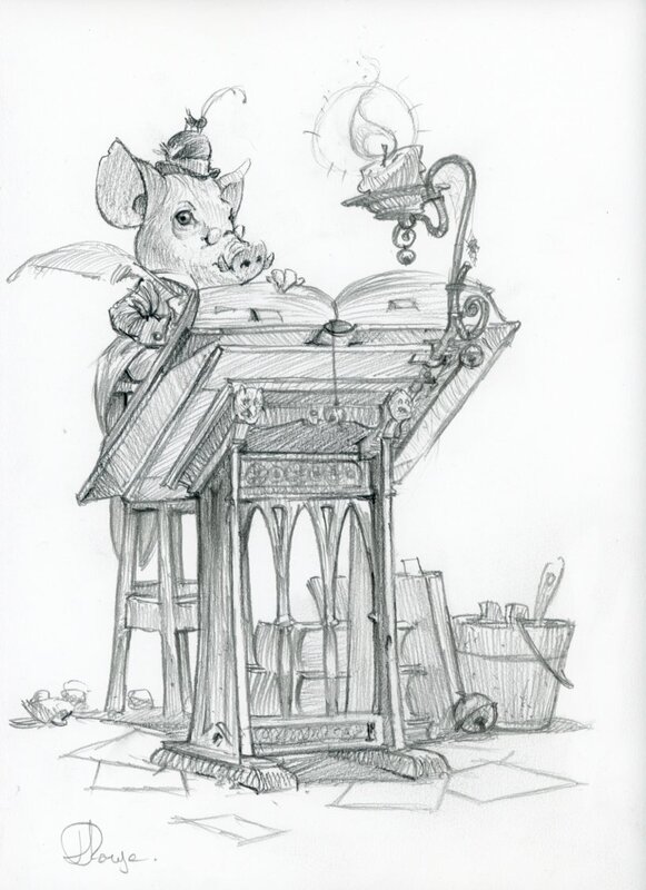 For sale - Jean-Baptiste Monge, L'Hobgoblin de la Bibliothèque de Chetham - Original Illustration
