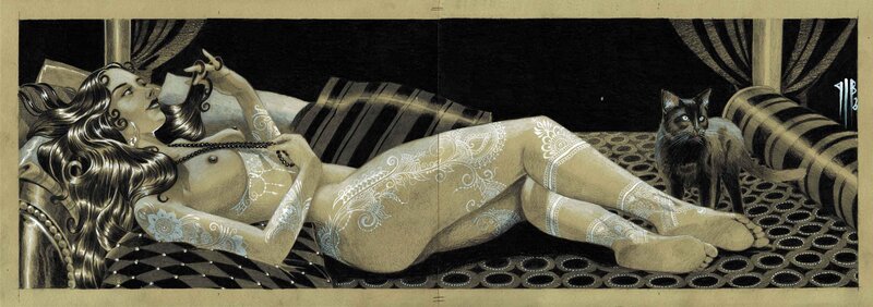 For sale - Philippe Bringel, Fille tatouée - Sieste d'une nuit d'été - Original Illustration