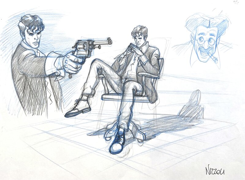 Dylan Dog & Groucho par Marco Nizzoli - Illustration originale