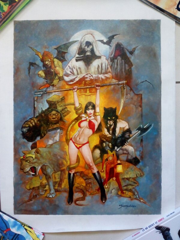 Manuel Sanjulián, Vampirella huile sur toile / sanjulian - Illustration originale