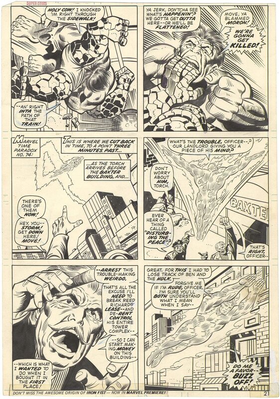 En vente - Rich Buckler, Joe Sinnott, Marvel Giant-Size Super Stars #1 p21 (Hulk vs Thing) - Planche originale