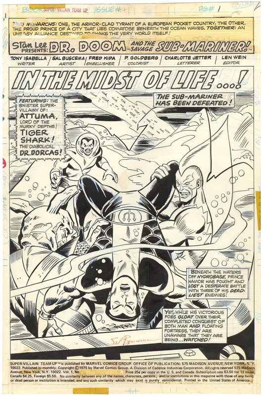 En vente - Sal Buscema, Fred Kida, Super Villain Team-Up #2 p1 (Splash)(Signed) - Planche originale