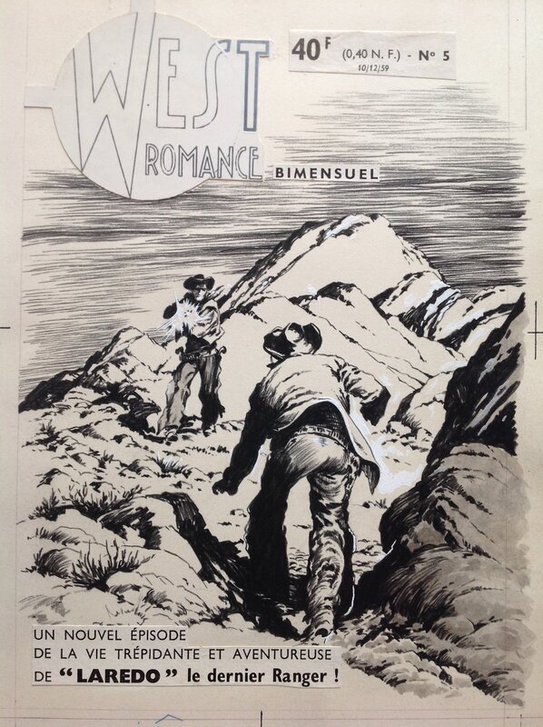 En vente - Atelier Chott, Bob Schoenke, Arturo Del Castillo, André Rey, Atelier Chott  West Romance 5 , Couverture Originale Planche N&B Couv de Laredo Crockett dernier ranger, Petit Format Chott 1959 - Couverture originale