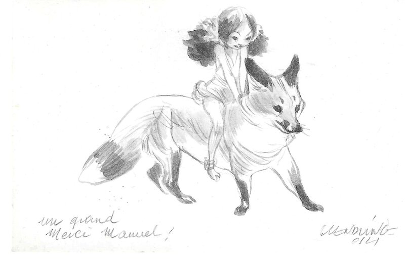 Claire Wendling, Sketch fox and an elf - Original Illustration