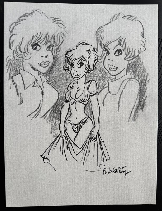 En vente - François Walthéry, Dessin NATACHA HOTESSE 3 PORTRAITS - Illustration originale