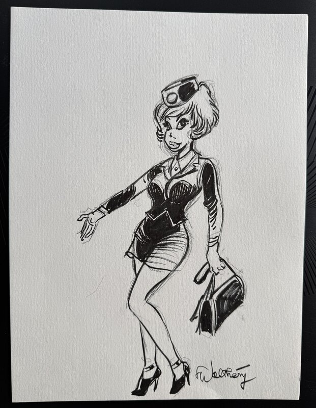 En vente - François Walthéry, Dessin NATACHA HOTESSE DEBOUT - Illustration originale