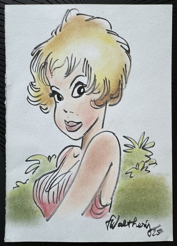 En vente - François Walthéry, Dessin Original Couleur NATACHA Portrait 1 - Illustration originale