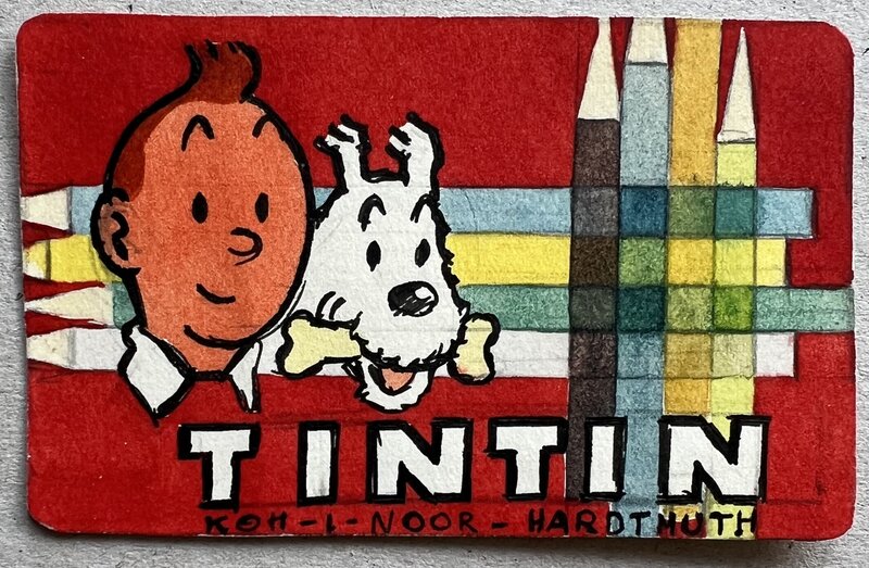 En vente - Hergé, Studios Hergé, Ontwerp voor kleurpotloden doosje van Koh-I-Noor Hardtmuth - Planche originale