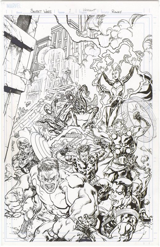 En vente - Tom Raney, Secret Wars #1 Cover - Planche originale