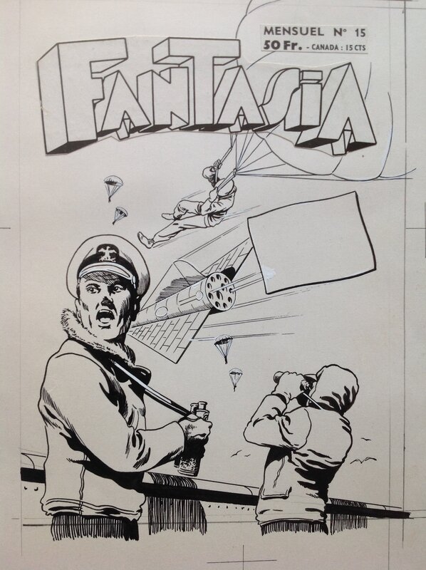 En vente - Rémy Bordelet, Rémy, Francis M.Péguet, Atelier Chott, Atelier Chott Remy Bordelet Couverture Originale Parachute Planche N&B Fantasia 15 Black Boy (Fantax), Petit Format Chott 1958 - Couverture originale