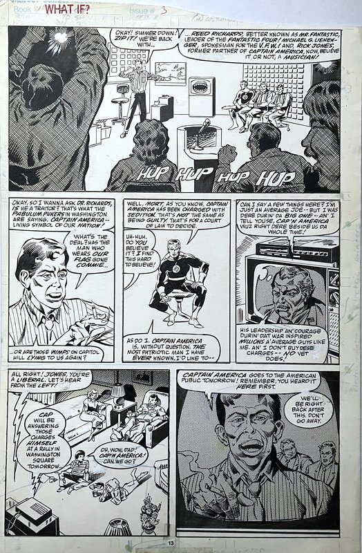 En vente - Dave Simons, Bob Downs, What If? #3 p13, 1989, Captain America, Reed Richards aka Mr. Fantastic, Rick Jones - Planche originale
